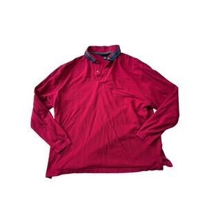 Land's End Long sleeve POLO lightweight Rugby shirt; Red & Blue; Size Men's XL